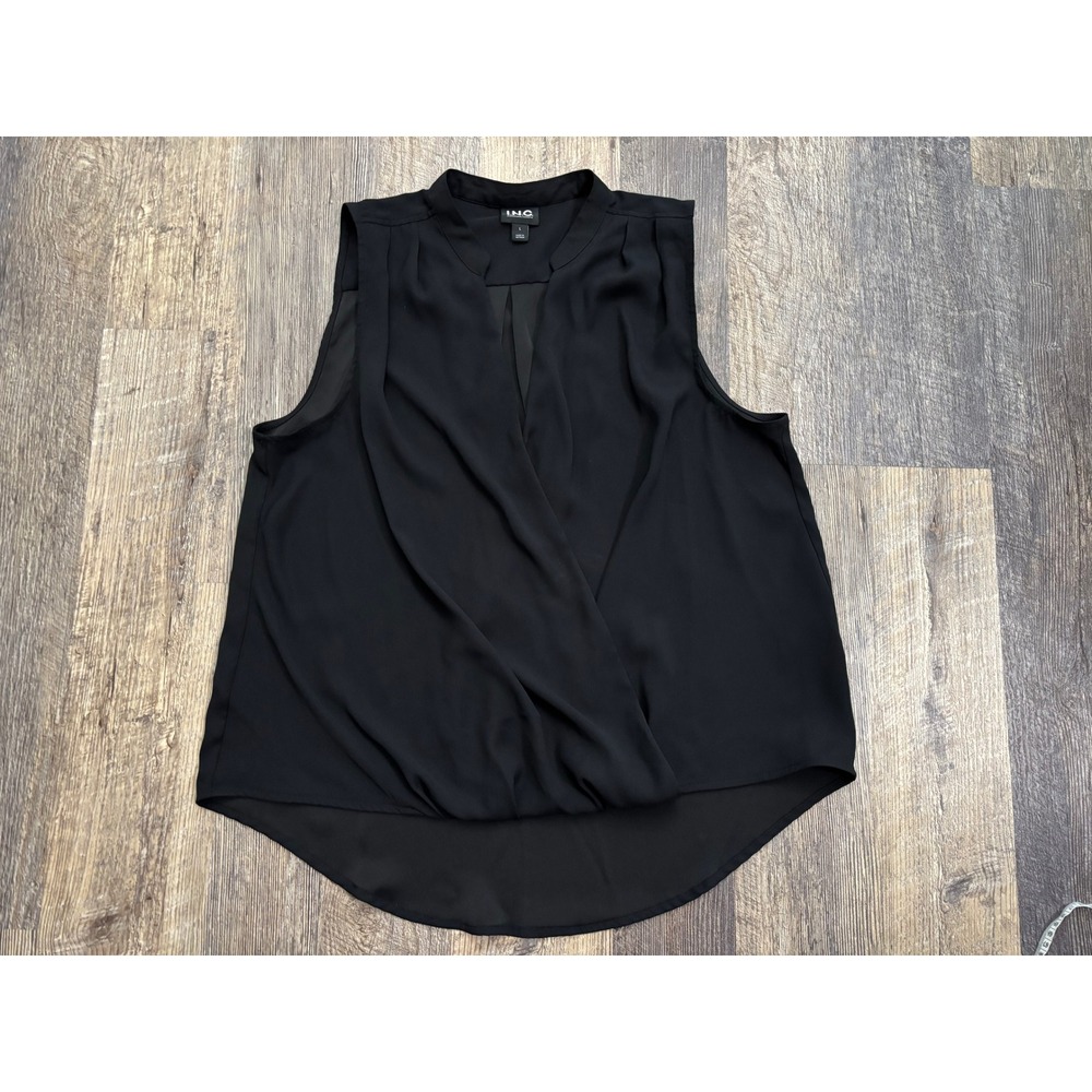 INC International Concepts Womens Black Surplice Wrap Sleeveless Blouse Large